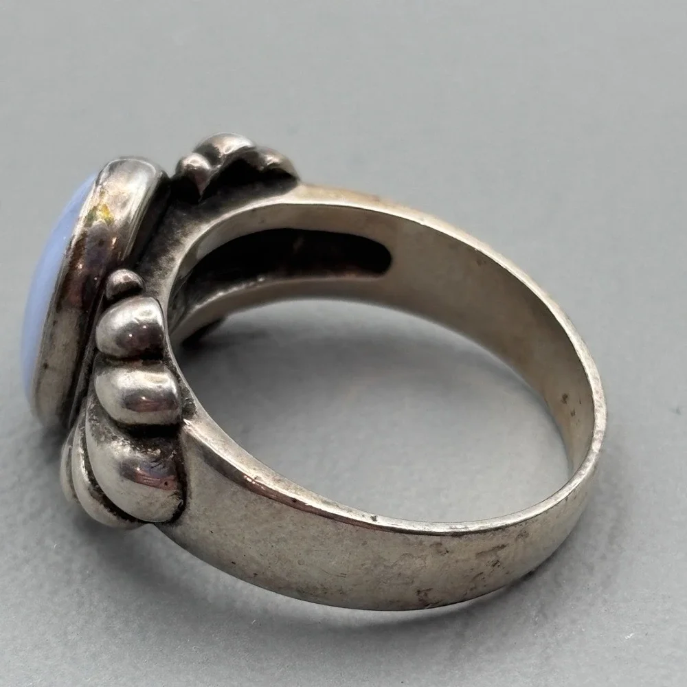 VTG Carolyn Pollack Relios Ring Sterling Blue Lace Agate Size 10.25 - See Photos